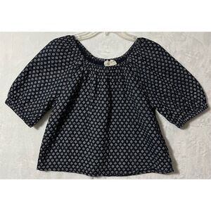 Universal Thread Blouse Womens Size M Navy Blue White Geometric Puff